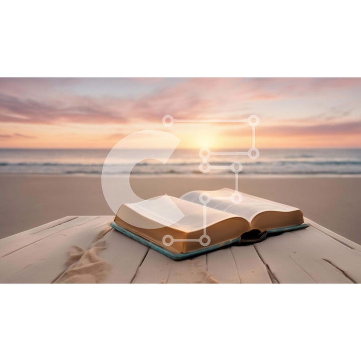 Puzzle din lemn Intrahome - Biblie deschisa pe masa de lemn langa plaja, 10x10 cm, 25 piese, cutie din lemn wenge