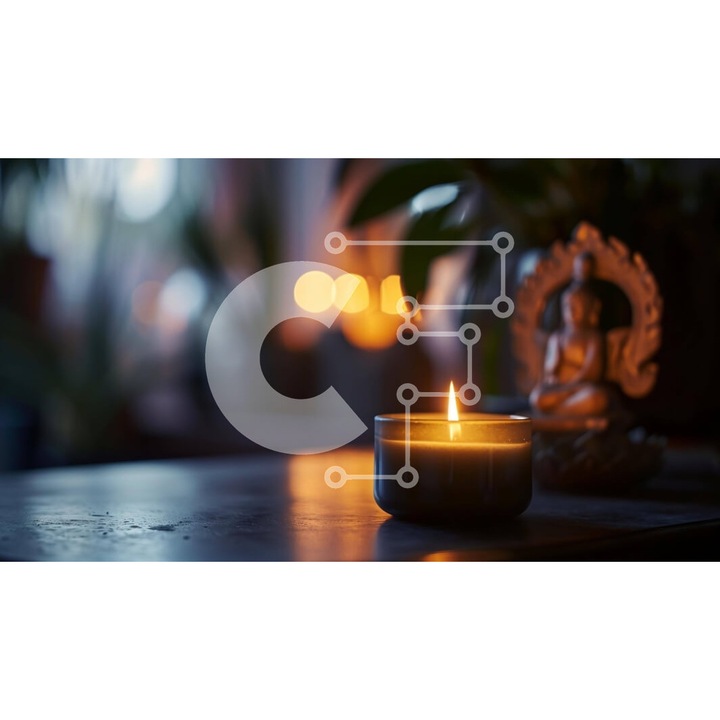 Puzzle din lemn Intrahome - Anamneana candela pe masa cu plante si lumanari, 10x10 cm, 25 piese, cutie din lemn wenge