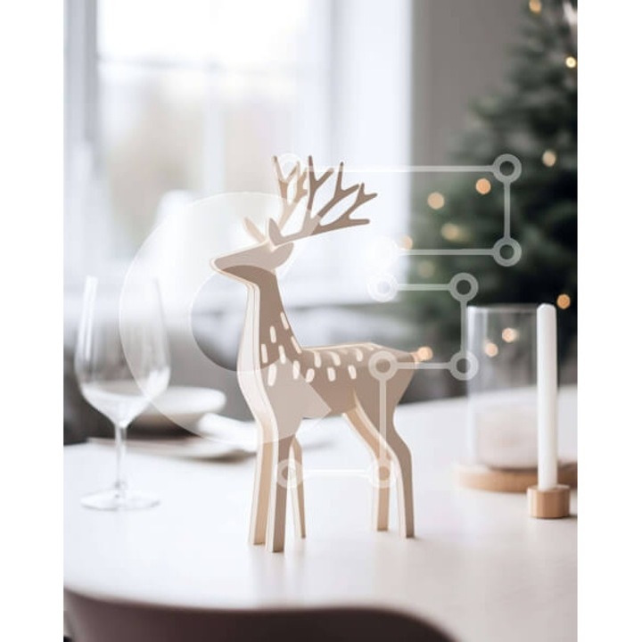 Puzzle din lemn Intrahome, 10x10 cm, 25 piese, design festiv cu masa de Craciun, cutie din lemn wenge