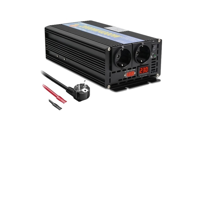 Inverter auto, 2000W, 12V, 230V, 50Hz, eficienta energetica 90%
