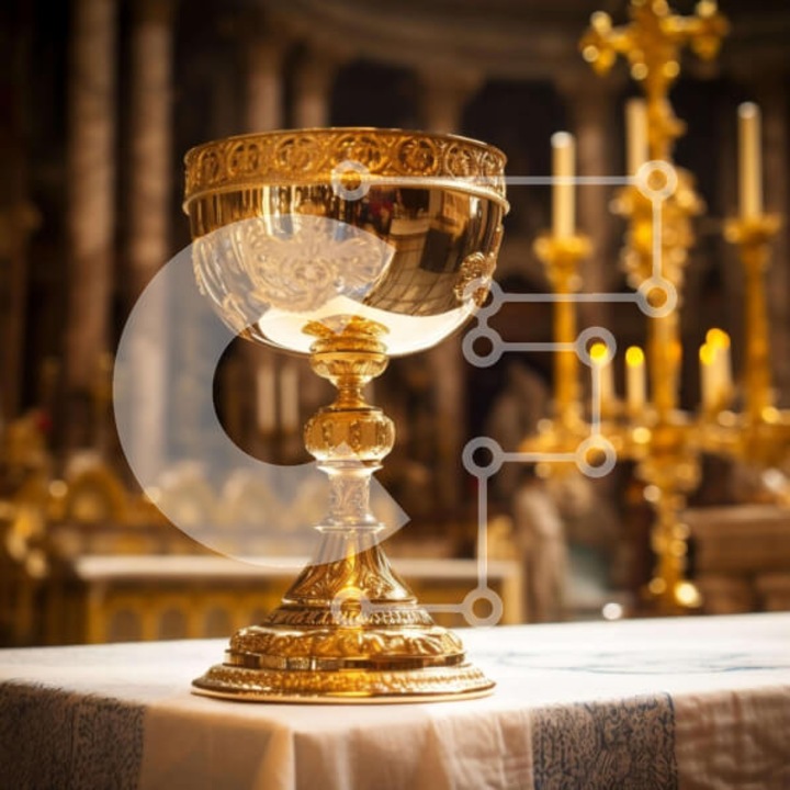 Puzzle din lemn Intrahome, 10x10 cm, 25 piese, imagine cu cupa aurie pe masa, cutie din lemn wenge