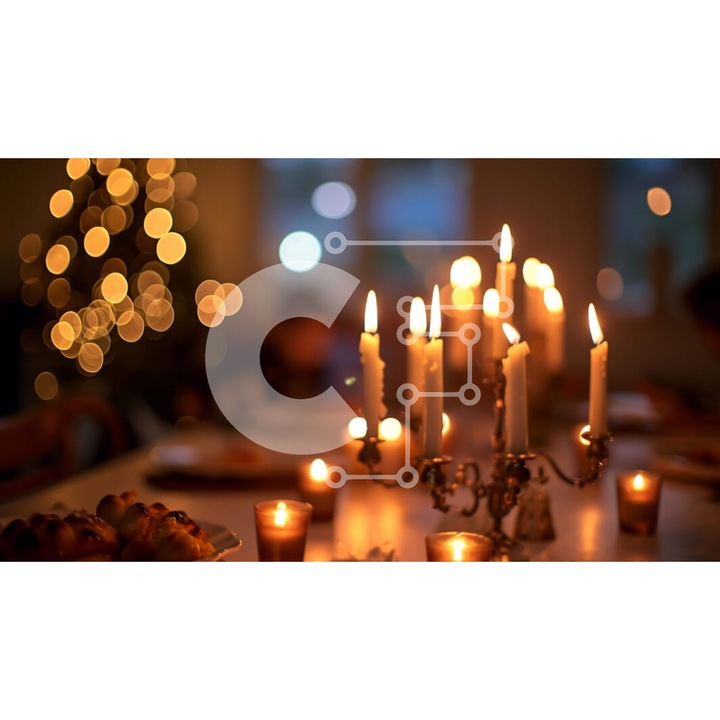 Puzzle Intrahome, 10x10 cm, 25 piese, design masa festiva cu lumanari, cutie din lemn wenge