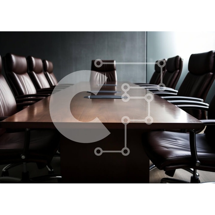 Puzzle din lemn Intrahome, 10x10cm, 25 piese, imagine cu masa de conferinta, cutie din lemn wenge