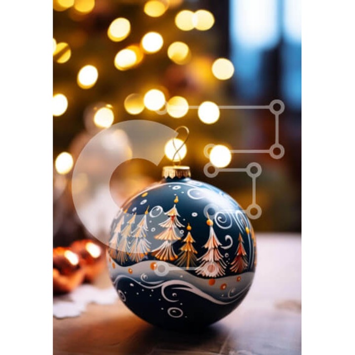 Puzzle din lemn Intrahome, 10x10 cm, 25 piese, design cu masa si copac, cutie din lemn wenge