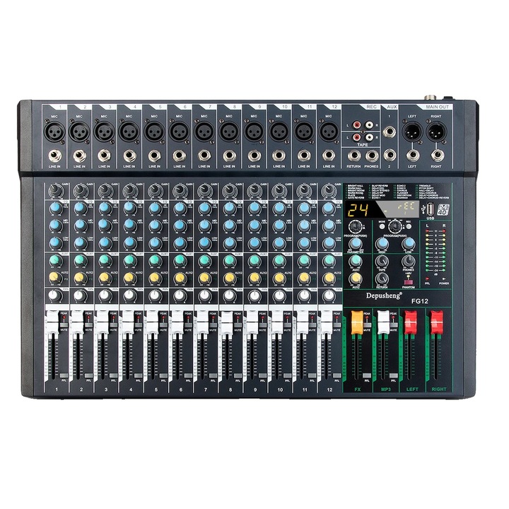 Mixer audio, 8/12 canale, calitate superioara a sunetului, compact, FG12
