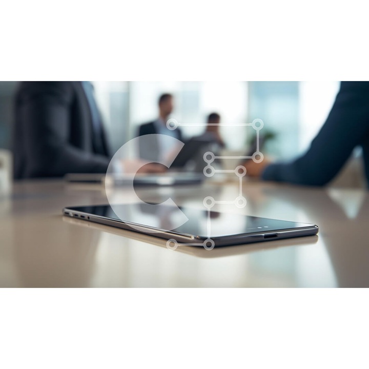 Puzzle din lemn Intrahome - Smartphone pe masa de conferinta, 10x10 cm, 25 piese, cutie din lemn wenge