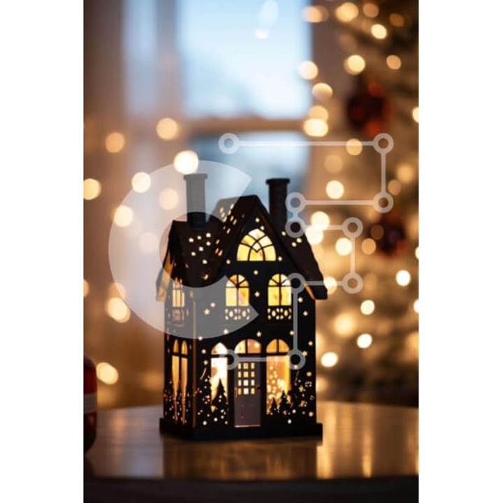 Puzzle Intrahome, 10x10 cm, 25 piese, imagine cu masa de Craciun, cutie din lemn wenge