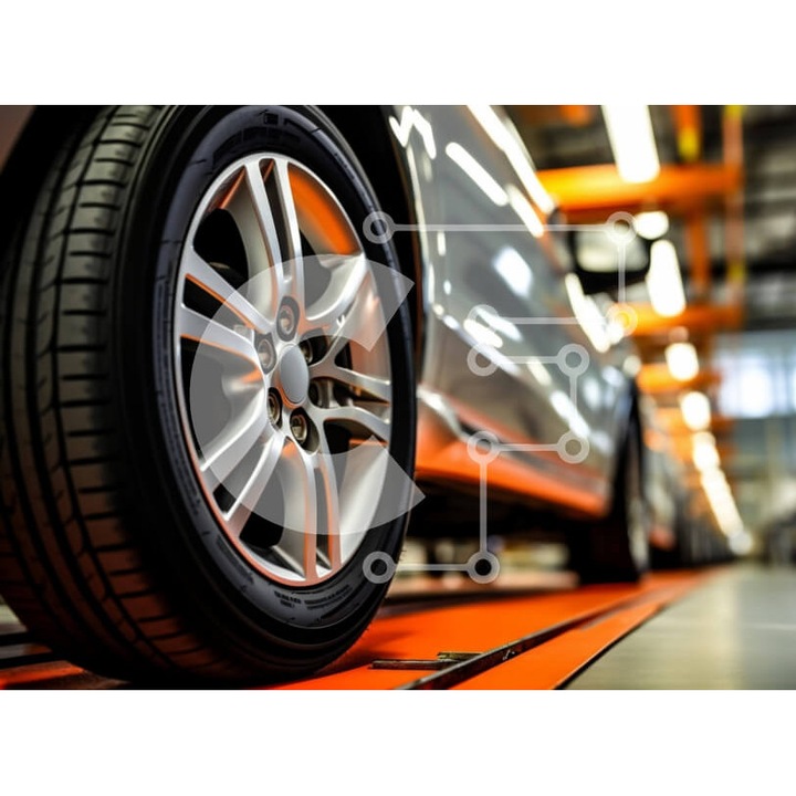 Puzzle din lemn Intrahome, 10x10 cm, 25 piese, masina alba pe fundal portocaliu, cutie din lemn wenge