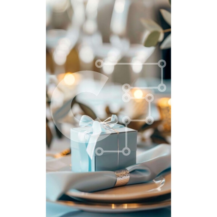 Puzzle din lemn Intrahome, 10x10 cm, 25 piese, design masa cu cutie albastra