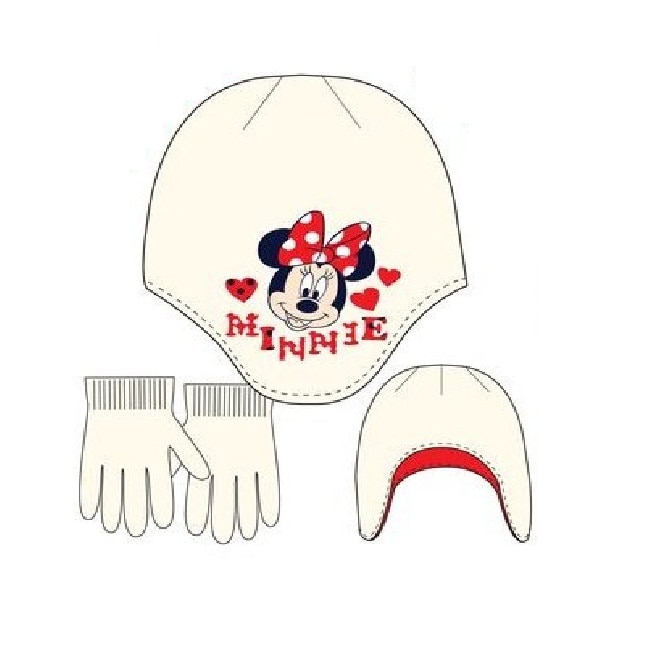 Set caciula captusita+manusi cu Minnie Mouse, Alb