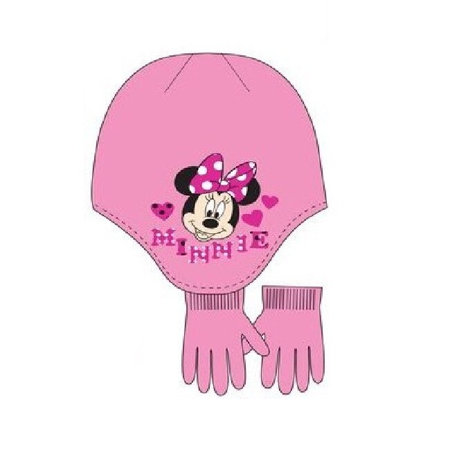 Set caciula captusita+manusi cu Minnie Mouse, Roz