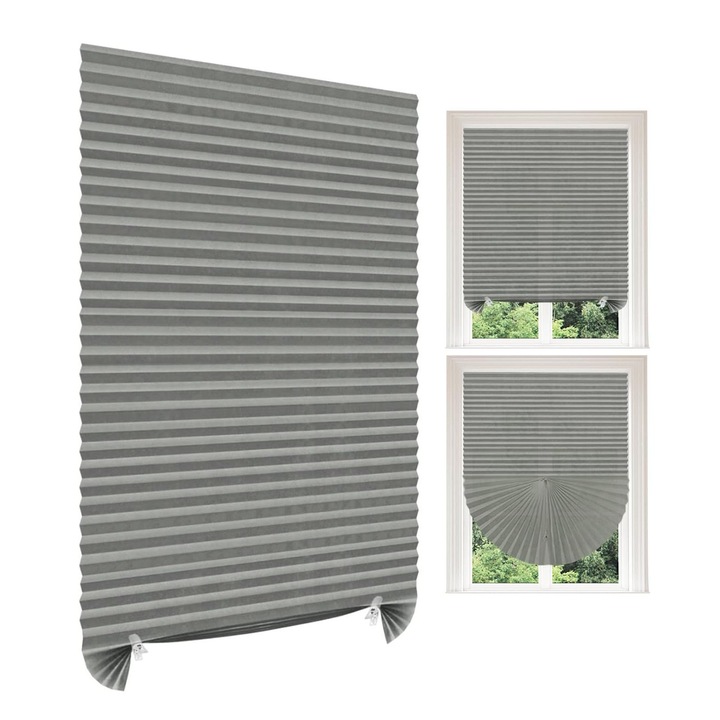 Jaluzea Plisata Autoadeziva, Reglabila, Montaj Fara Gaurire, Gri, Dimensiuni 90x180 cm – Luxer