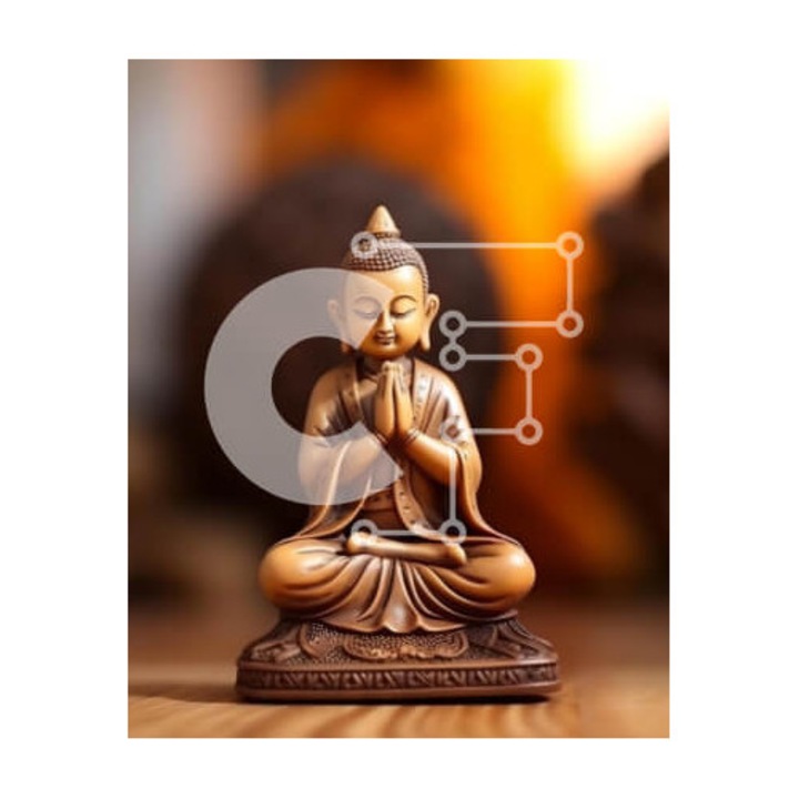 Puzzle din lemn Intrahome - Micro statuie a lui Buddha pe masa din lemn cu detalii, 10x10cm, 25 piese, cutie din lemn wenge