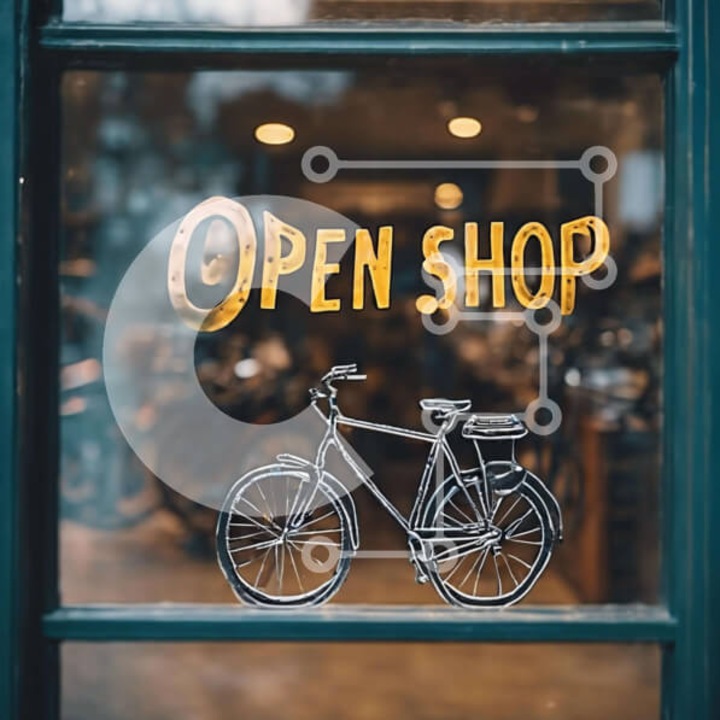 Puzzle din lemn Intrahome - Magazin deschis cu biciclete, 25 piese, 10x10 cm, cutie din lemn wenge