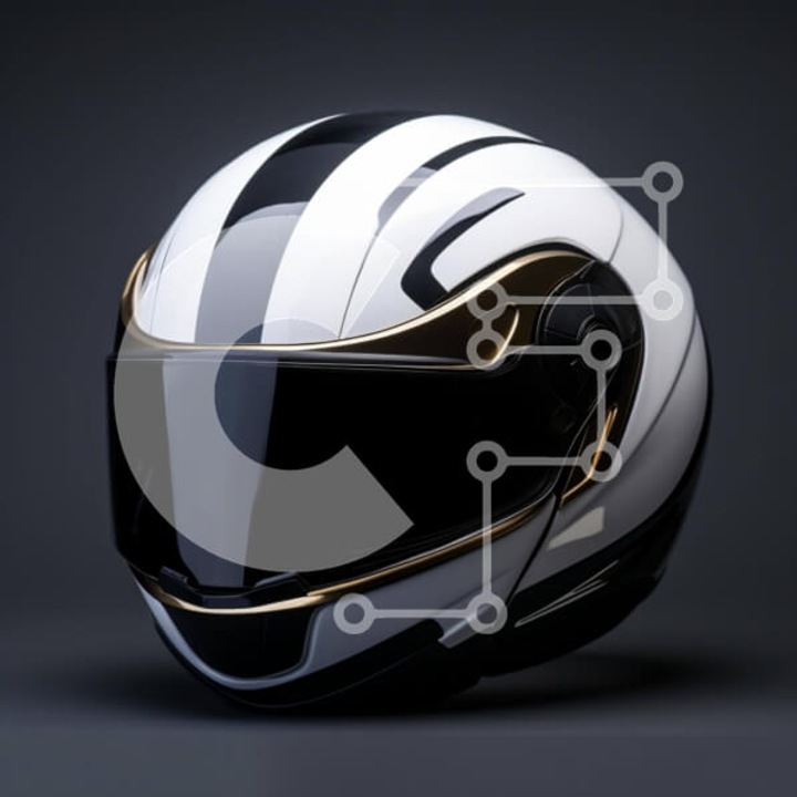 Puzzle din lemn Intrahome, craniu alb si auriu motocicleta pe fundal inchis, 10x10 cm, 25 piese, cutie din lemn wenge.