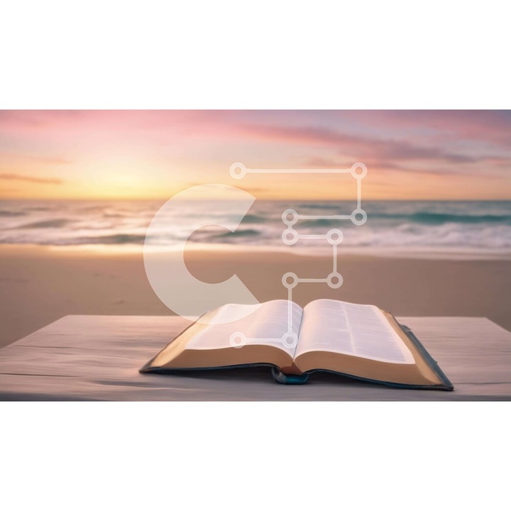 Puzzle din lemn Intrahome - An open book on a wooden table by the ocean, 10x10 cm, 25 piese, cutie din lemn wenge