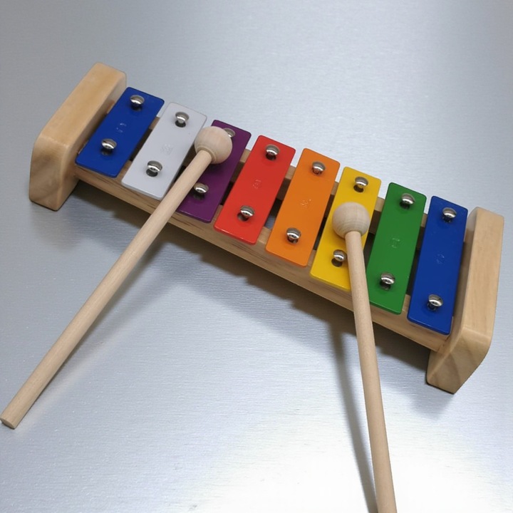 Xilofon de Lemn cu Clape Metalice, VisionXXI, Jucarie Muzicala Educativa, 8 note, 25 cm