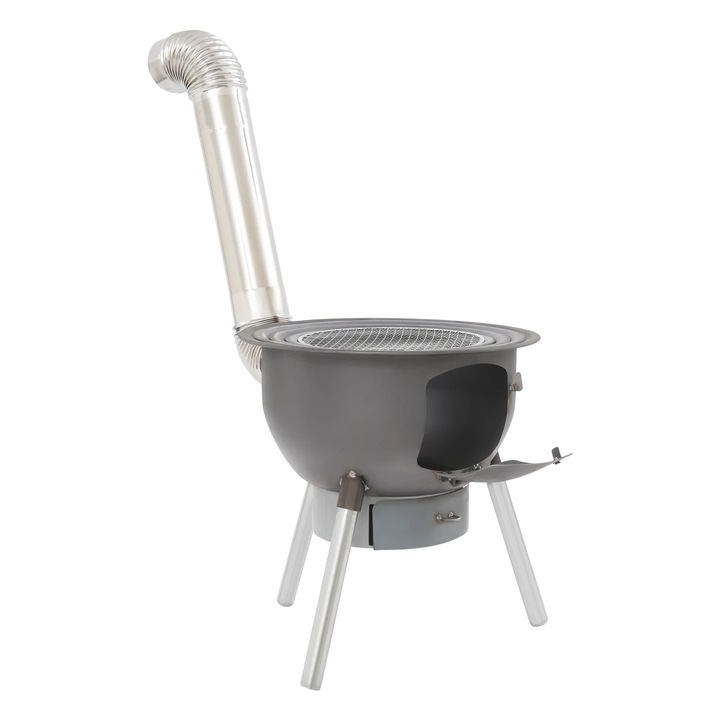Hordozható fatüzelésű kályha, fekete, acél/rozsdamentes acél, 150 kg kapacitás, 3-6 személy részére, wok gyűrűk 43/38/33 cm
