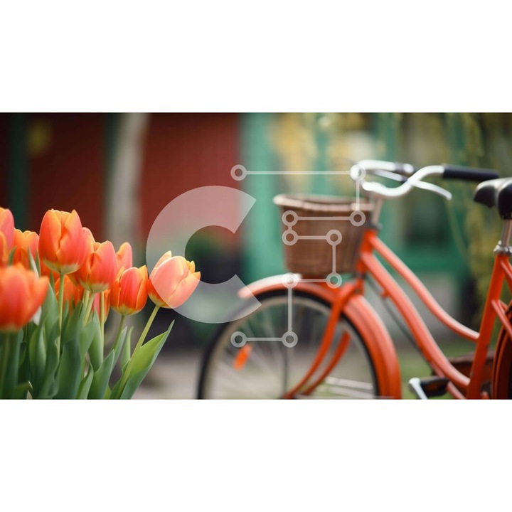 Puzzle din lemn Intrahome, scena de primavara cu podelat si lalele, 10x10 cm, 25 piese, cutie din lemn wenge