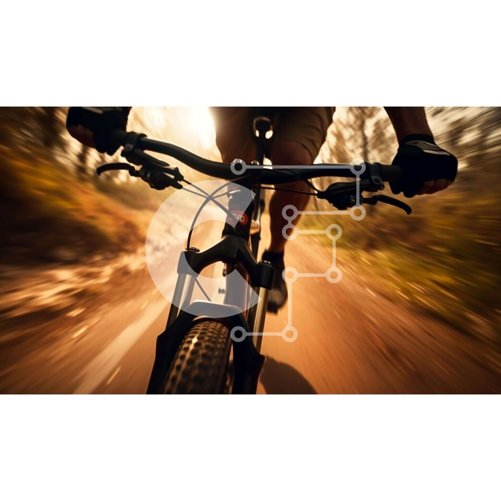 Puzzle din lemn Intrahome, 10x10 cm, 25 piese, imagine cu personaj pe bicicleta in padure, cutie din lemn wenge