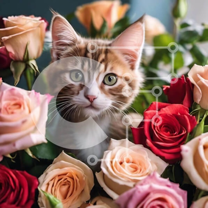 Puzzle Intrahome, 10x10 cm, 25 piese, imagine cu pisicuta, cutie din lemn wenge