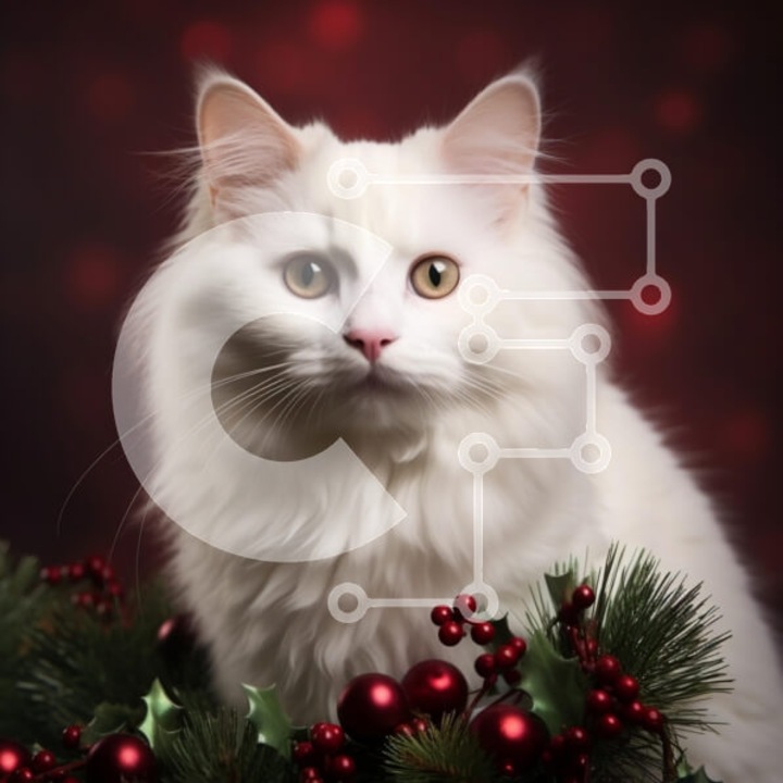 Puzzle Intrahome, 10x10 cm, 25 piese, imagine pisica alba cu ochi aurii, cutie din lemn wenge