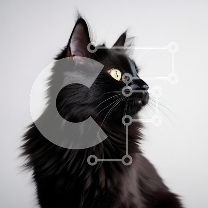 Puzzle Intrahome, 10x10 cm, 25 piese, imagine pisica neagra cu ochi galbeni, cutie din lemn wenge