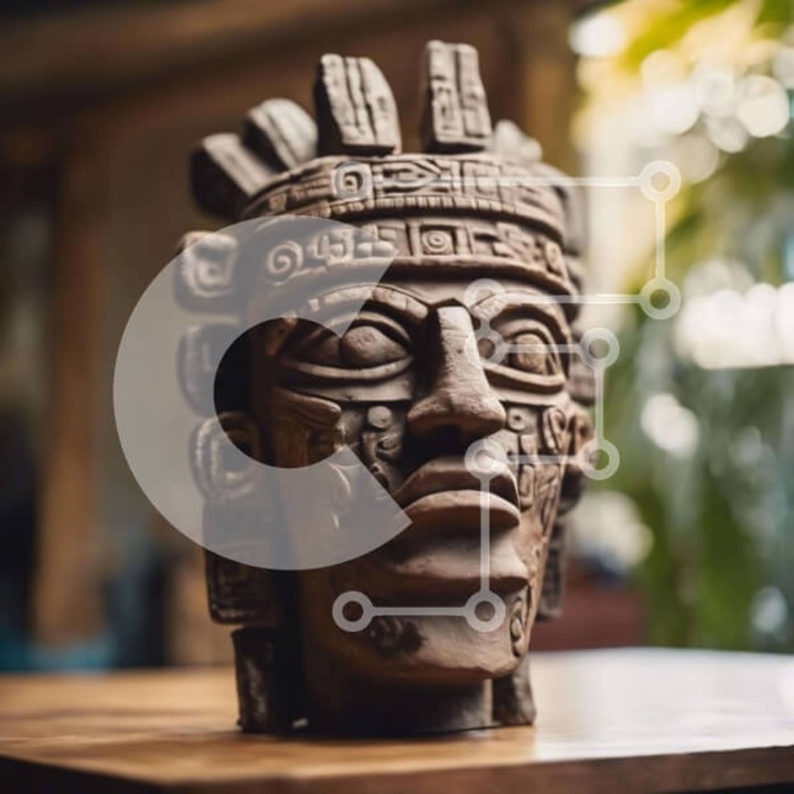 Puzzle din lemn Intrahome, 10x10 cm, 25 piese, imagine cu agalma arhaic pe masa, cutie din lemn wenge.