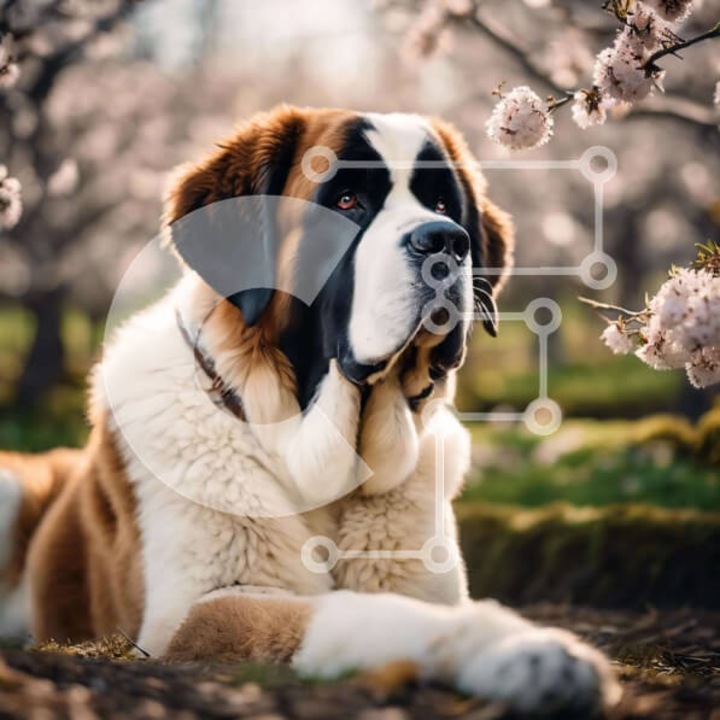 Puzzle Intrahome, 10x10 cm, 25 piese, imagine caine Saint Bernard, cutie din lemn wenge