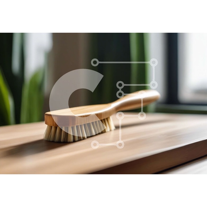 Puzzle din lemn Intrahome, 25 piese, imagine cu borseta pe masa, 10x10 cm, culoare naturala