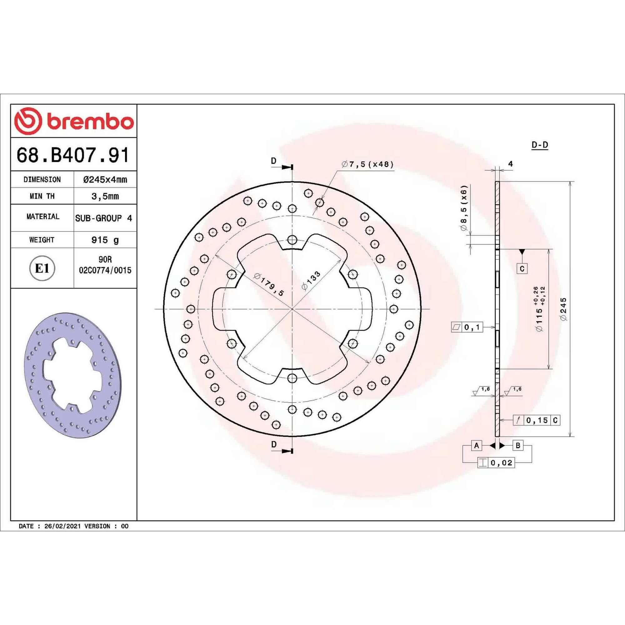 Disc de frana fix Brembo Serie Oro, inox, diametru 245mm, 4mm, 6