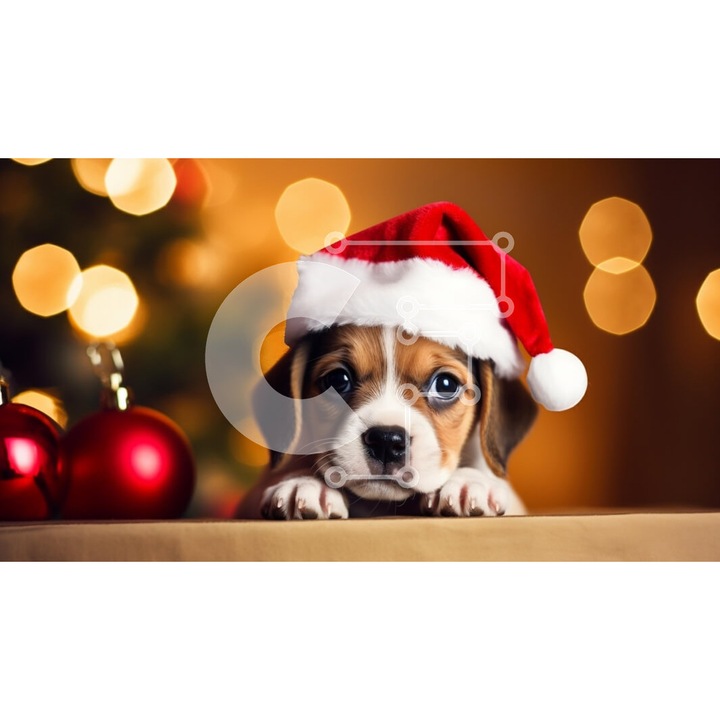 Puzzle Intrahome, 10x10 cm, 25 piese, imagine cu un koutabi si un caciula de Craciun, cutie din lemn wenge