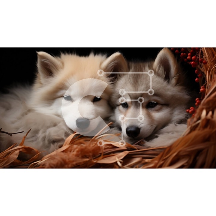 Puzzle Intrahome, 10x10 cm, 25 piese, imagine cu caini Siberian Husky, cutie din lemn wenge