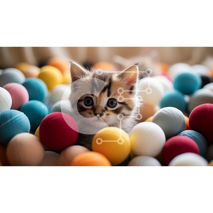 Puzzle Intrahome, 10x10 cm, 25 piese, design pisicuta, multicolor, cutie din lemn