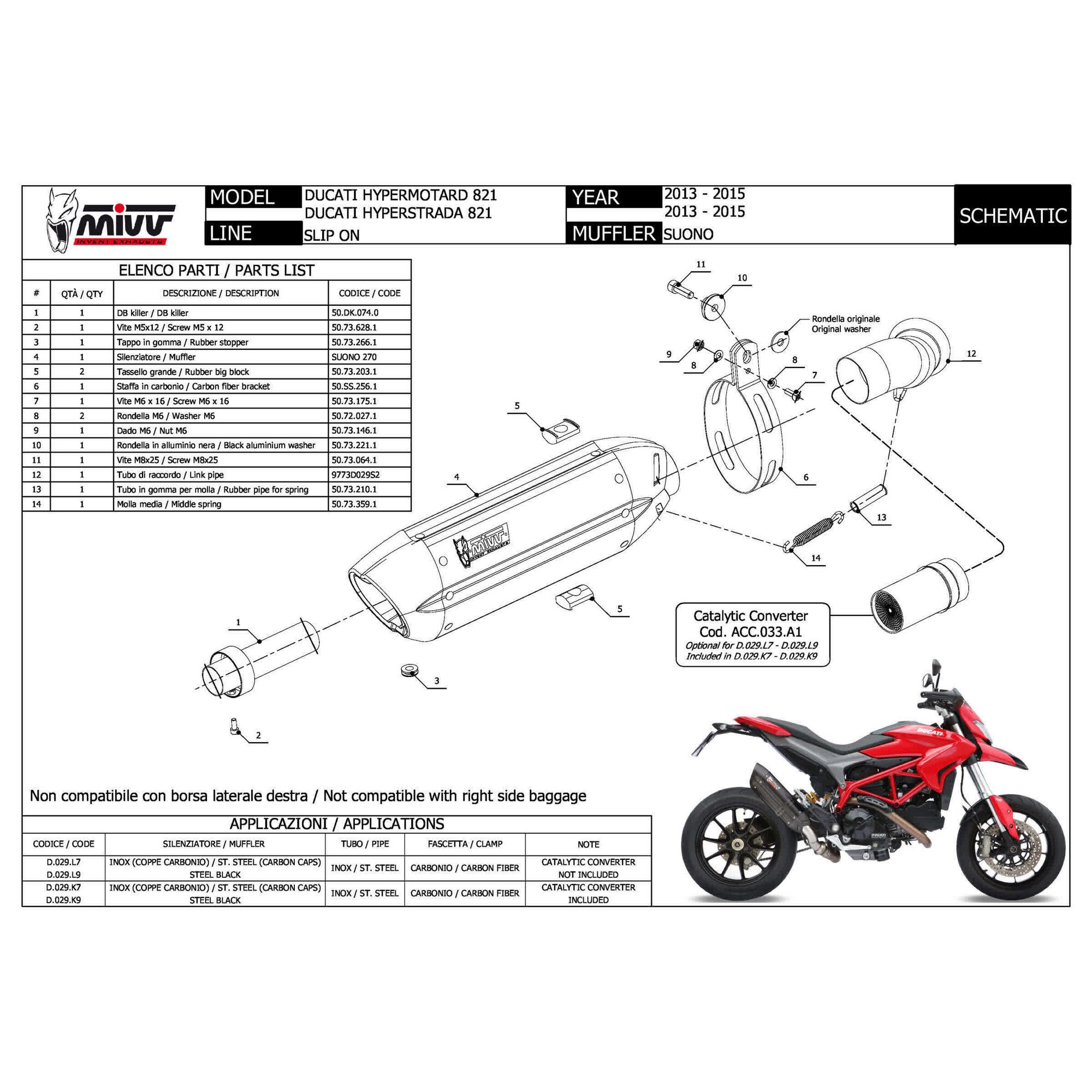 Toba de esapament moto, MIVV Suono, pentru Ducati Hypermotard 821