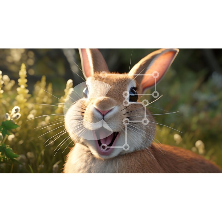 Puzzle Intrahome, 10x10 cm, 25 piese, imagine cu iepure, cutie din lemn wenge