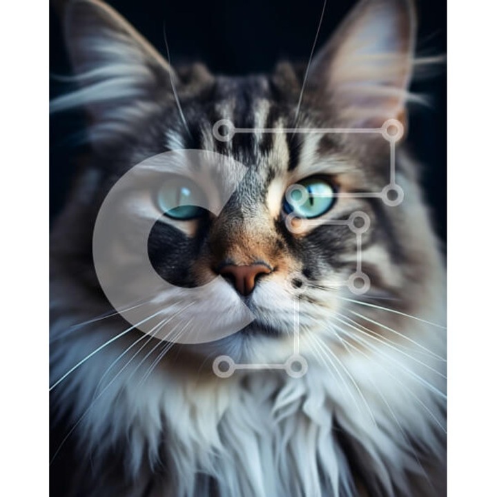 Puzzle Intrahome, 10x10 cm, 25 piese, imagine pisica cu ochi albastri, cutie din lemn wenge