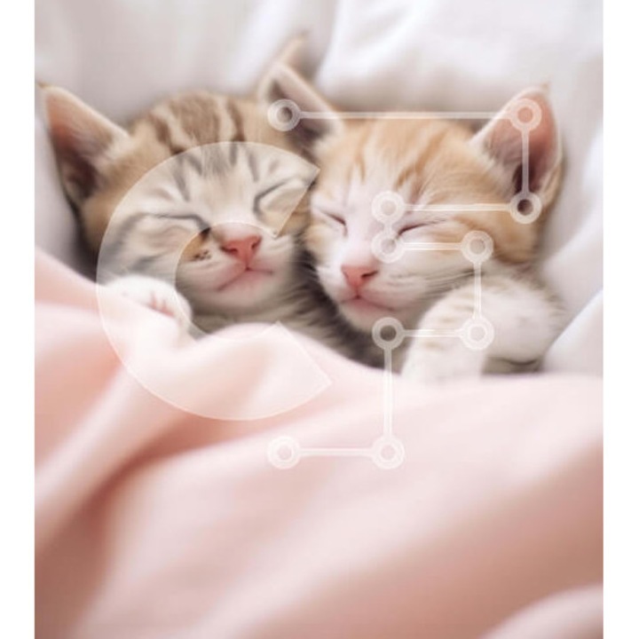 Puzzle din lemn Intrahome, 10x10 cm, 25 piese, doua pisici pe o patura roz, cutie din lemn wenge