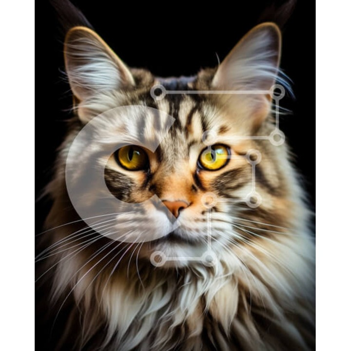 Puzzle Intrahome, 10x10 cm, 25 piese, imagine pisica cu ochi galbeni, cutie din lemn wenge