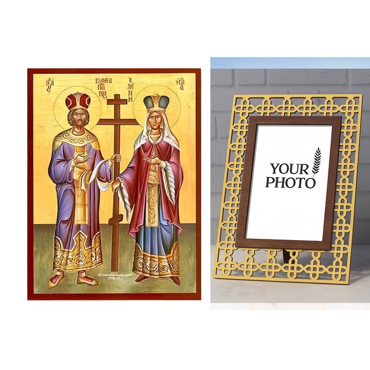 Icoana ortodoxa, Intrahome, Sf. Constantin si Elena, 10x7 cm, lemn de calitate superioara