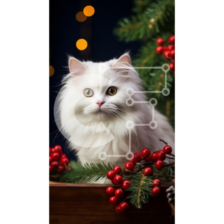 Puzzle Intrahome, 10x10 cm, 25 piese, imagine pisica alba cu ochi aurii, cutie din lemn wenge