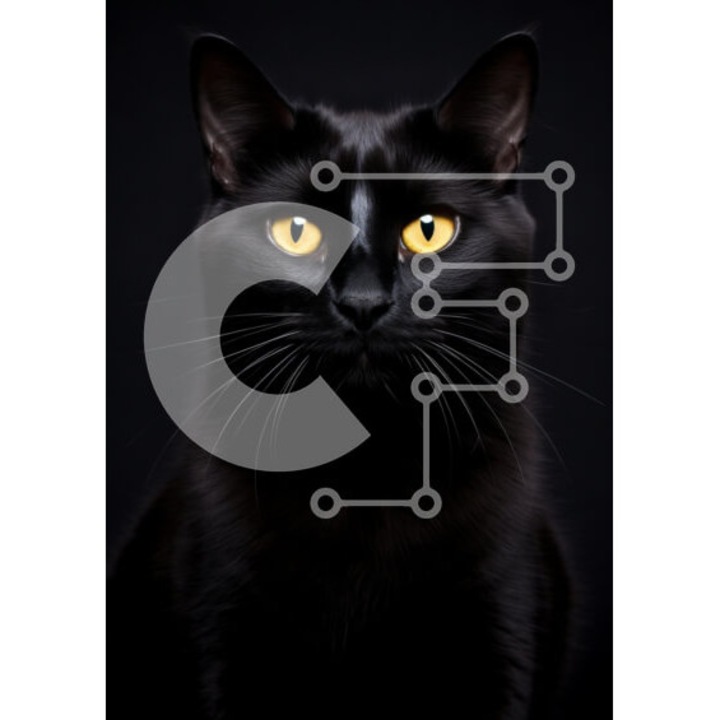 Puzzle Intrahome, 10x10 cm, 25 piese, pisica neagra cu ochi galbeni, cutie din lemn