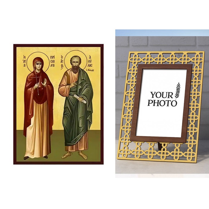 Icoana ortodoxa, Intrahome, Sf. Priscila si Sf. Acvila, lemn, 10x7 cm