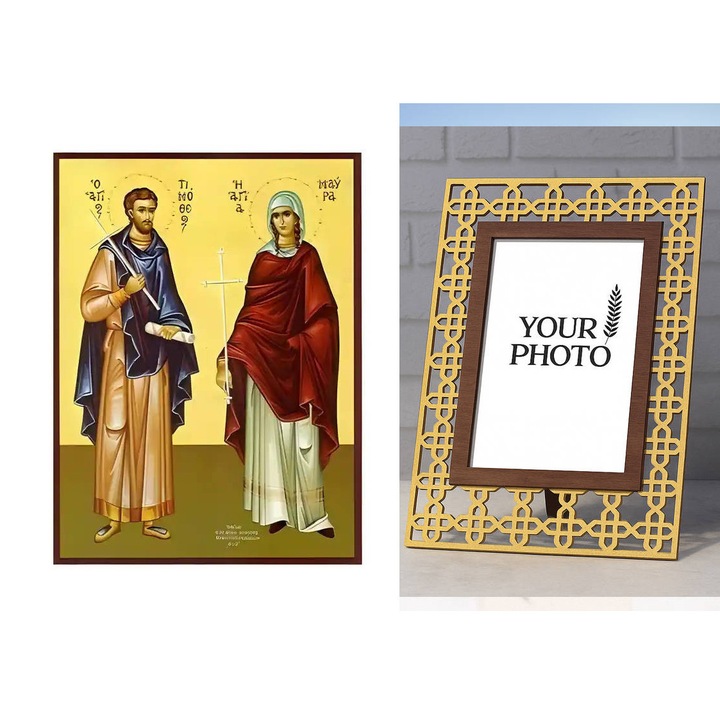 Icoana ortodoxa, Intrahome, Sf. Timotei si Sf. Maur, 10x7 cm, lemn