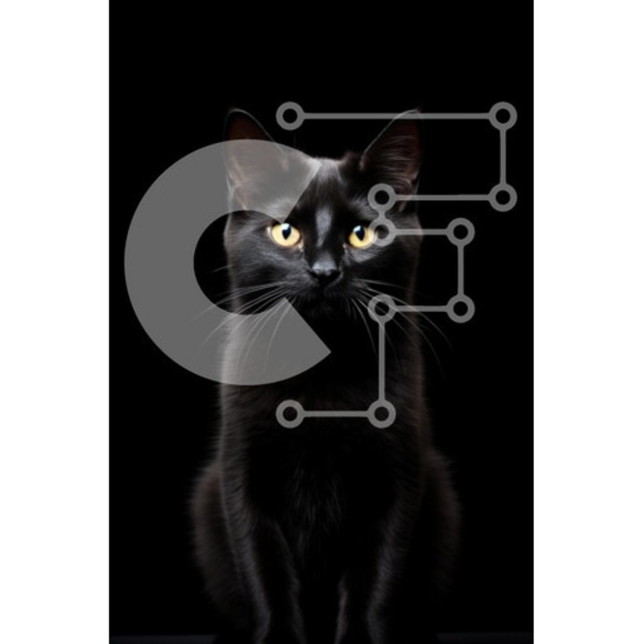 Puzzle Intrahome, 10x10 cm, 25 piese, imagine pisica neagra cu ochi galbeni, cutie din lemn wenge