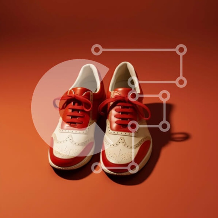 Puzzle Intrahome 10x10 cm, 25 piese, design papuci sportivi rosii si albi, cutie din lemn wenge