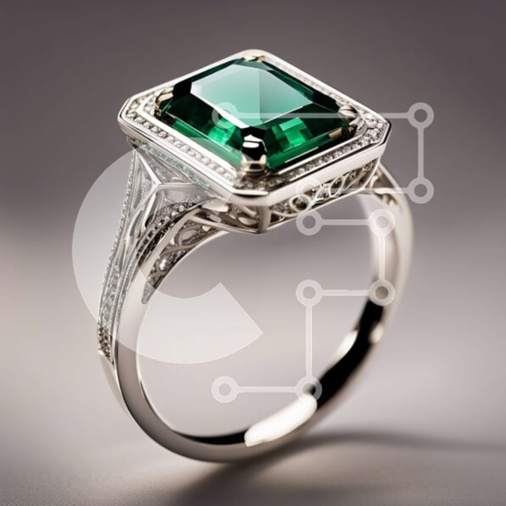 Puzzle Intrahome, 10x10 cm, 25 piese, design cu dactilid alb-auriu si piatra smarald, cutie din lemn wenge