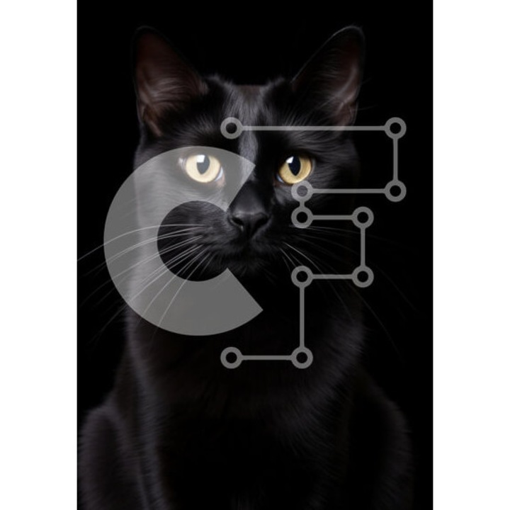 Puzzle din lemn Intrahome, portret pisica neagra cu ochi galbeni, 10x10 cm, 25 piese, cutie din lemn wenge