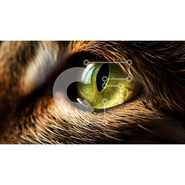 Puzzle Intrahome, 10x10 cm, 25 piese, imagine pisica cu ochi galbeni, cutie din lemn wenge