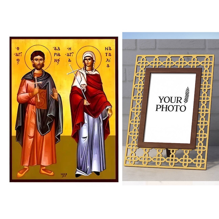 Icoana ortodoxa, Intrahome, Sf. Adrian si Natalia, lemn, 10x7 cm